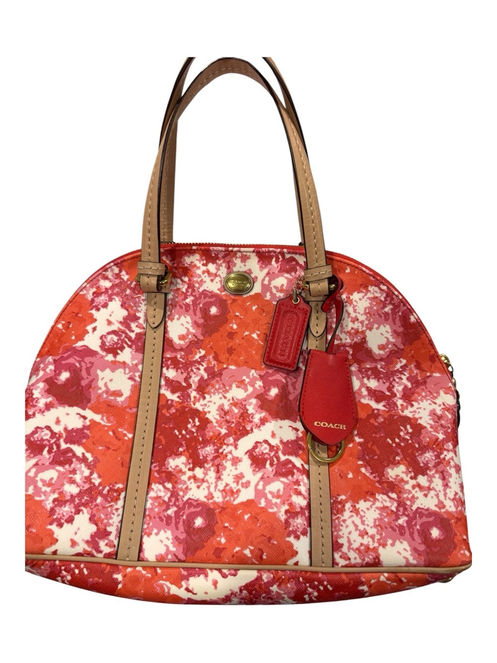 Coach-Women’s 2 PIECE Floral Orange-Pink-Red Bag & matching wristlet. Like new.